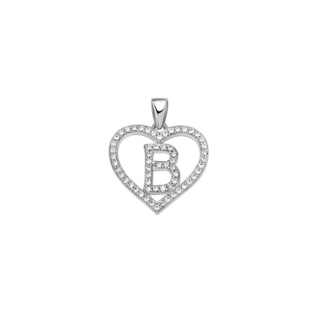 925 Sterling Silver Womens Cubic Zirconia Initial Letter B Heart Charm