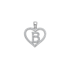 925 Sterling Silver Womens Cubic Zirconia Initial Letter B Heart Charm