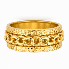 10KT Yellow Gold Chino Link Spinner Rotating Nugget Border 8MM Band Ri