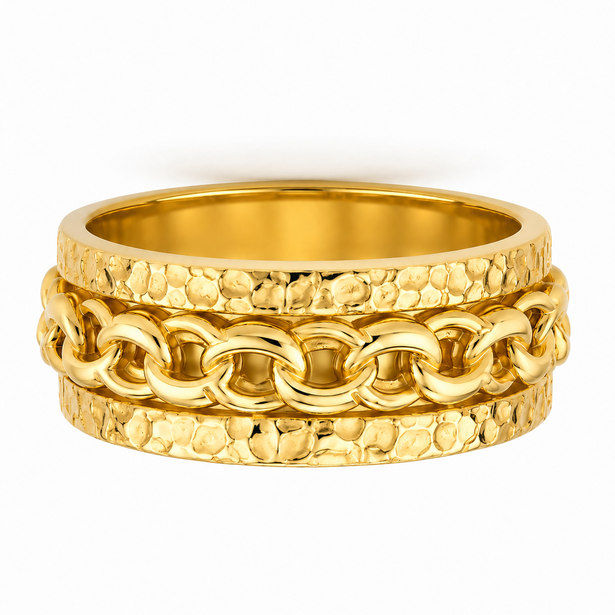 10KT Yellow Gold Chino Link Spinner Rotating Nugget Border 8MM Band Ri