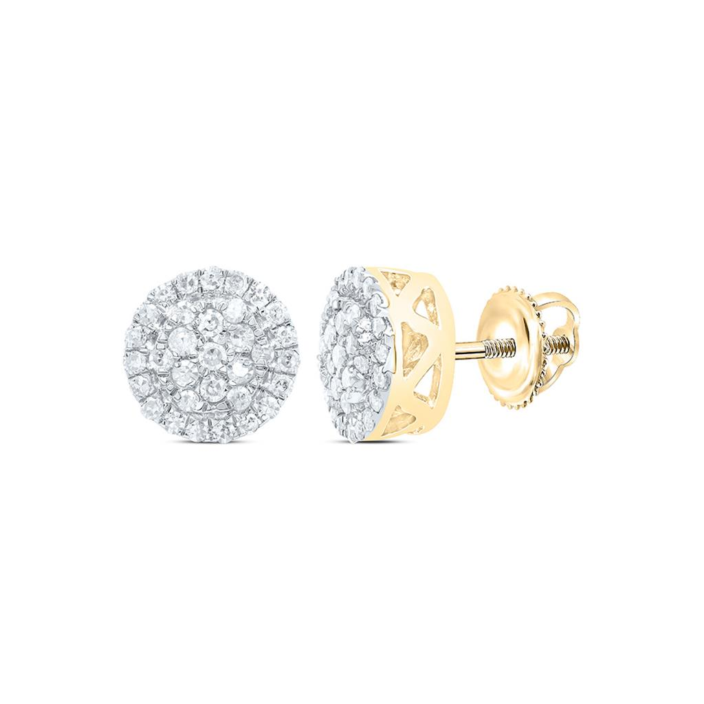 14k Yellow Gold Round Diamond Cluster Earrings 1/6 Cttw