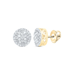 14k Yellow Gold Round Diamond Cluster Earrings 1/6 Cttw