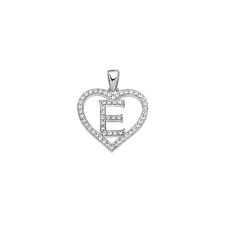925 Sterling Silver Womens Cubic Zirconia Initial Letter E Heart Charm
