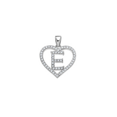 925 Sterling Silver Womens Cubic Zirconia Initial Letter E Heart Charm