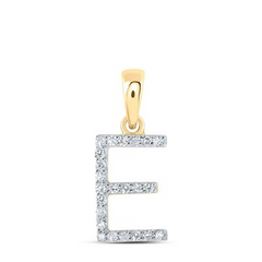 10K YELLOW GOLD ROUND DIAMOND INITIAL E LETTER PENDANT 0.10 CTTW
