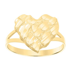 10kt Yellow Gold Womens Nugget Heart Ring 13MM