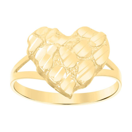 10kt Yellow Gold Womens Nugget Heart Ring 13MM