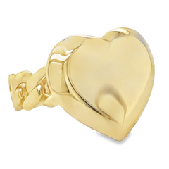 10KT Gold Miami Cuban Link Large Heart Ring Size 8 FREE ENGRAVING