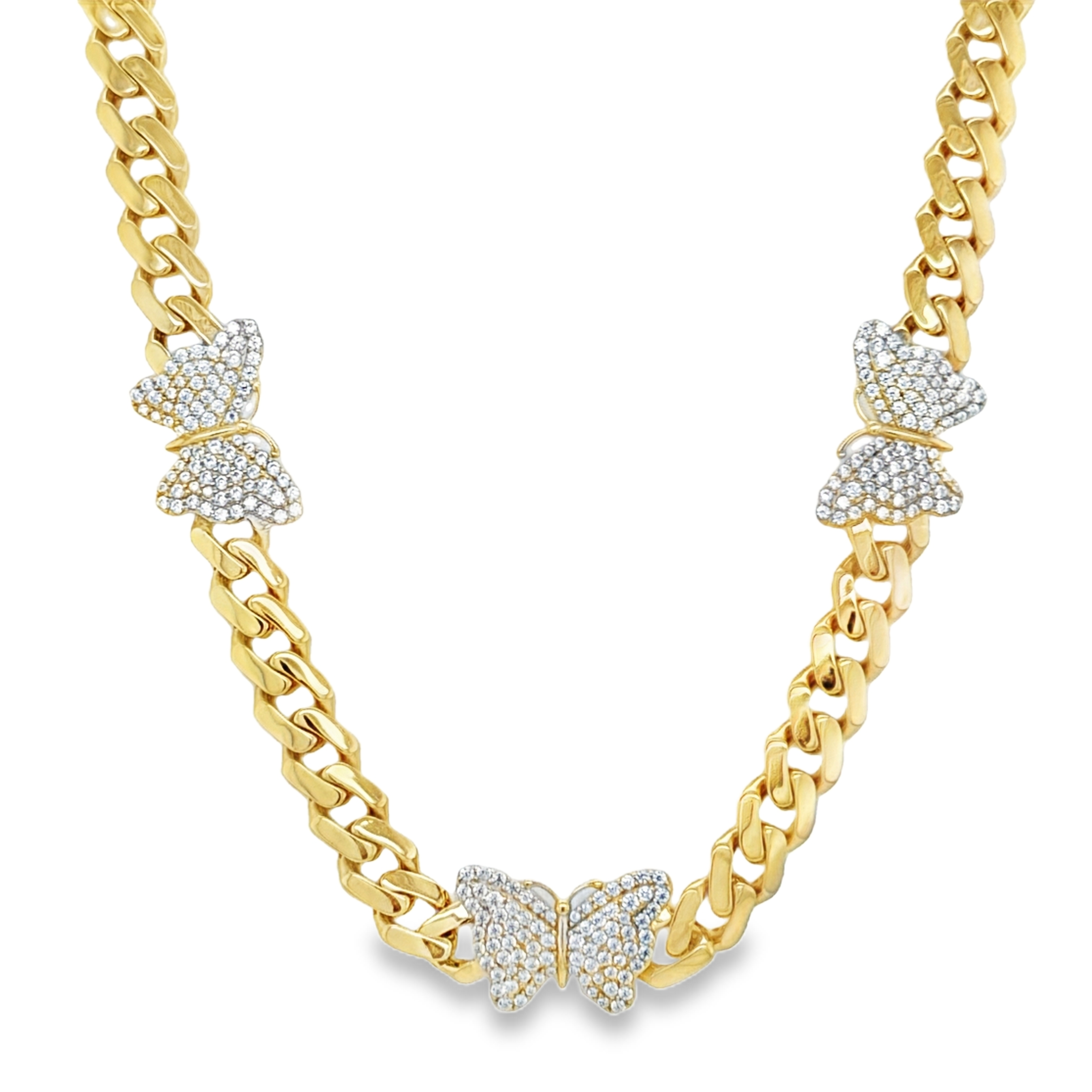 10KT Gold 6MM Cuban Monaco Butterfly Hearts CZ Chain 18 Inches