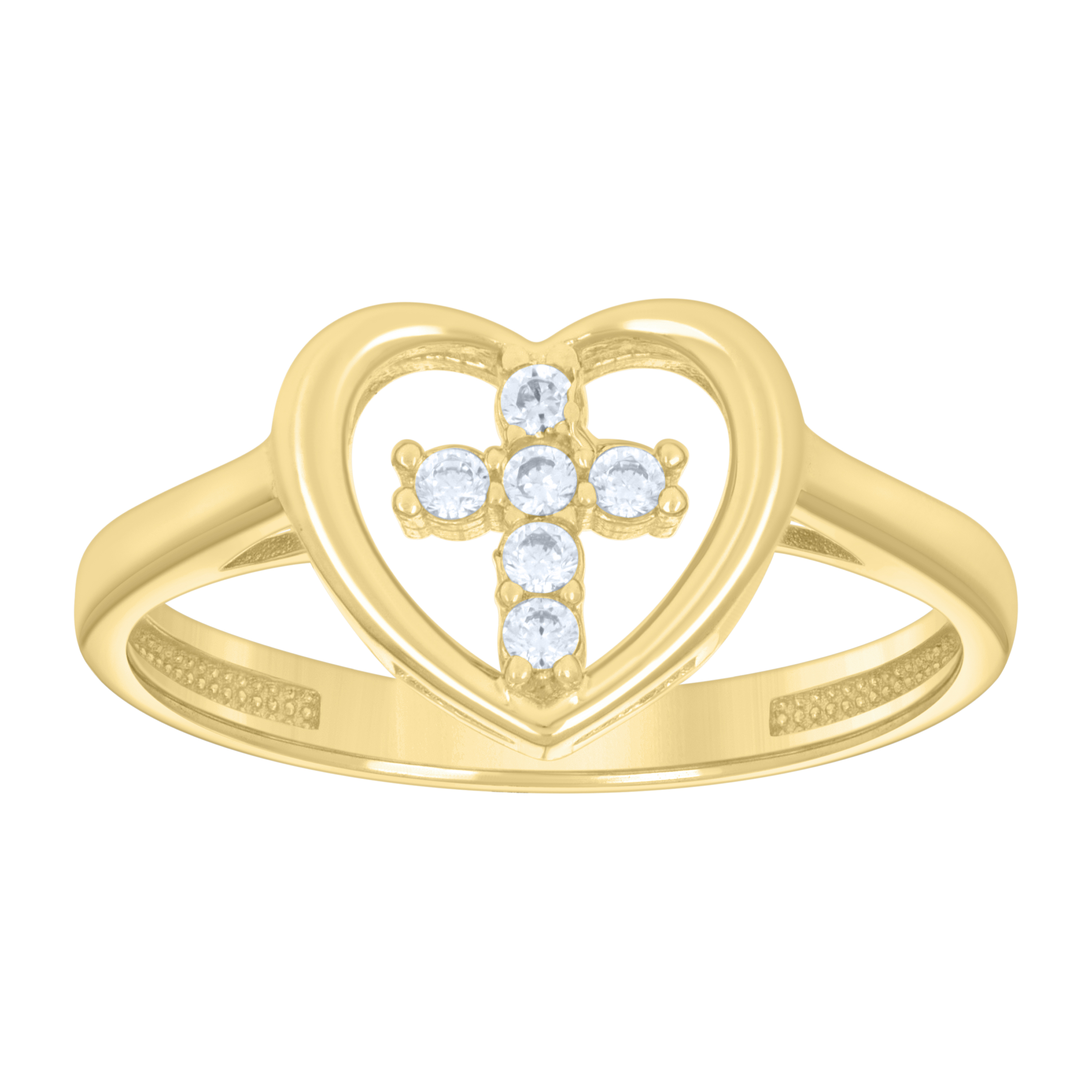 10kt Yellow Gold Womens Cubic-Zirconia Cross Heart Ring