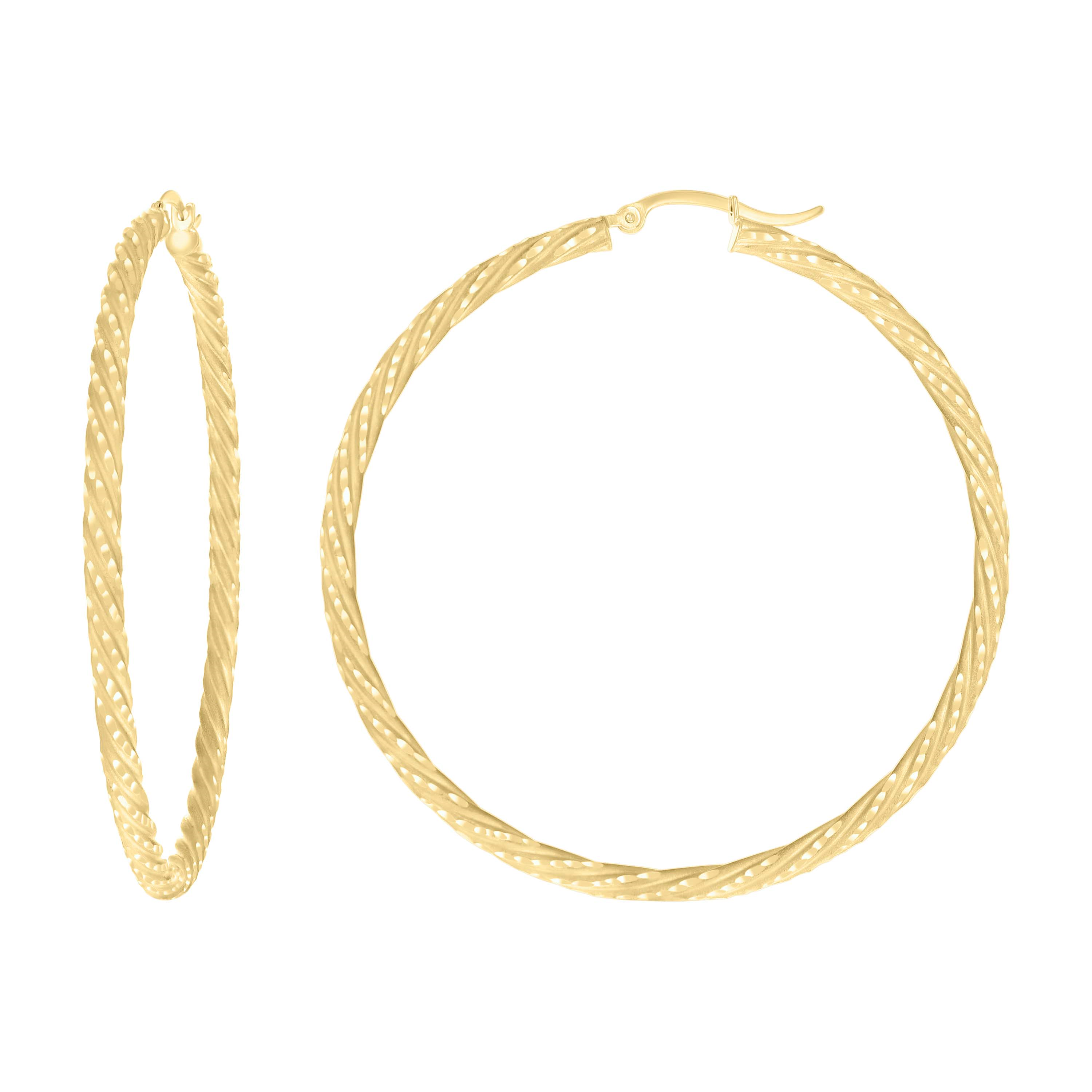 10Kt Yellow Gold Womens Diamond-cut Spotted Patterned Fancy Hoop Earri