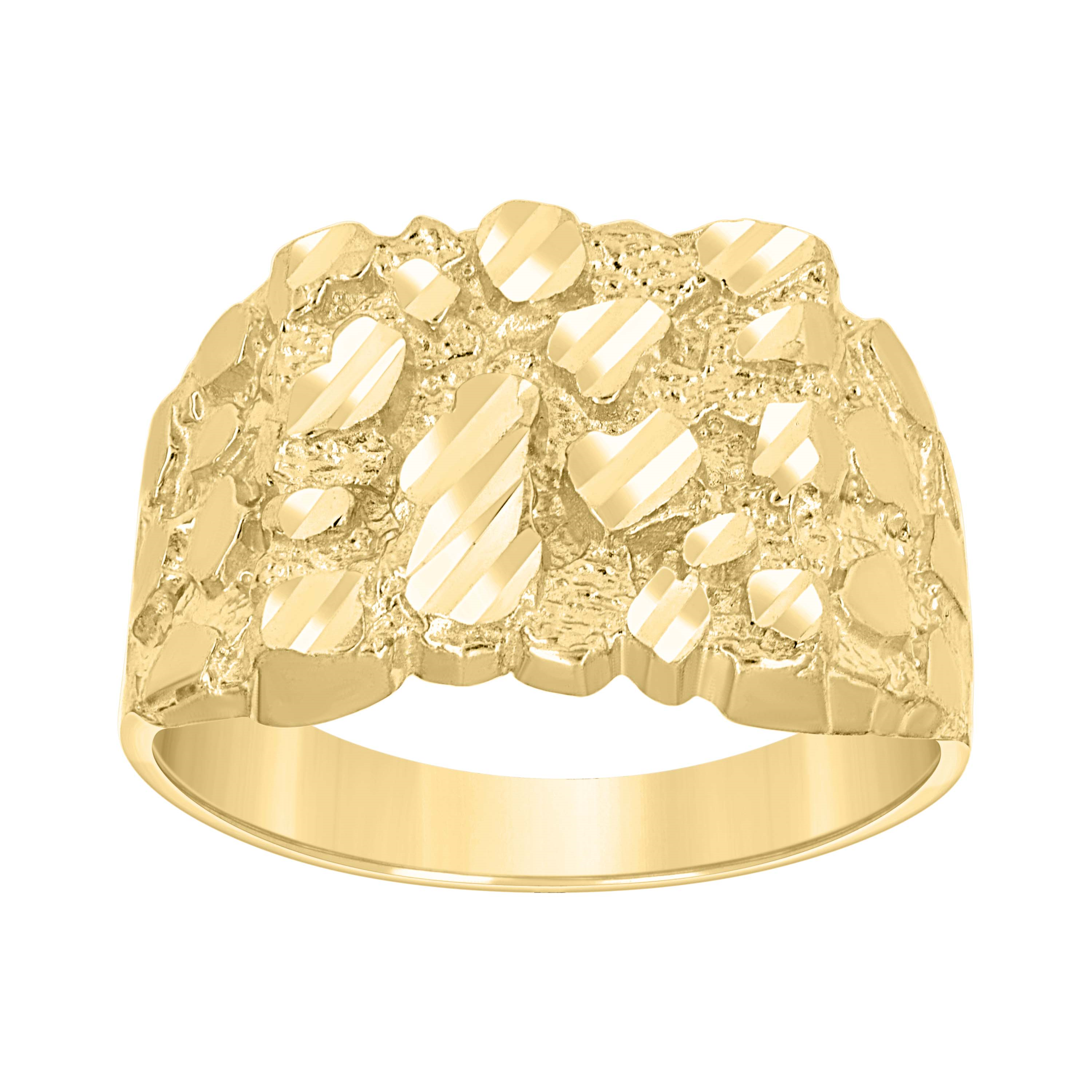 10kt Yellow Gold Unisex Diamond-cut Nugget Fashion Ring S8