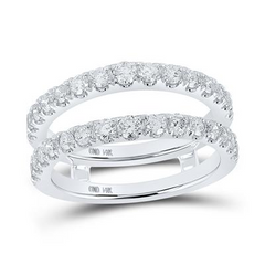 14k White Gold Round Diamond Wrap Ring Guard Enhancer 1 Cttw