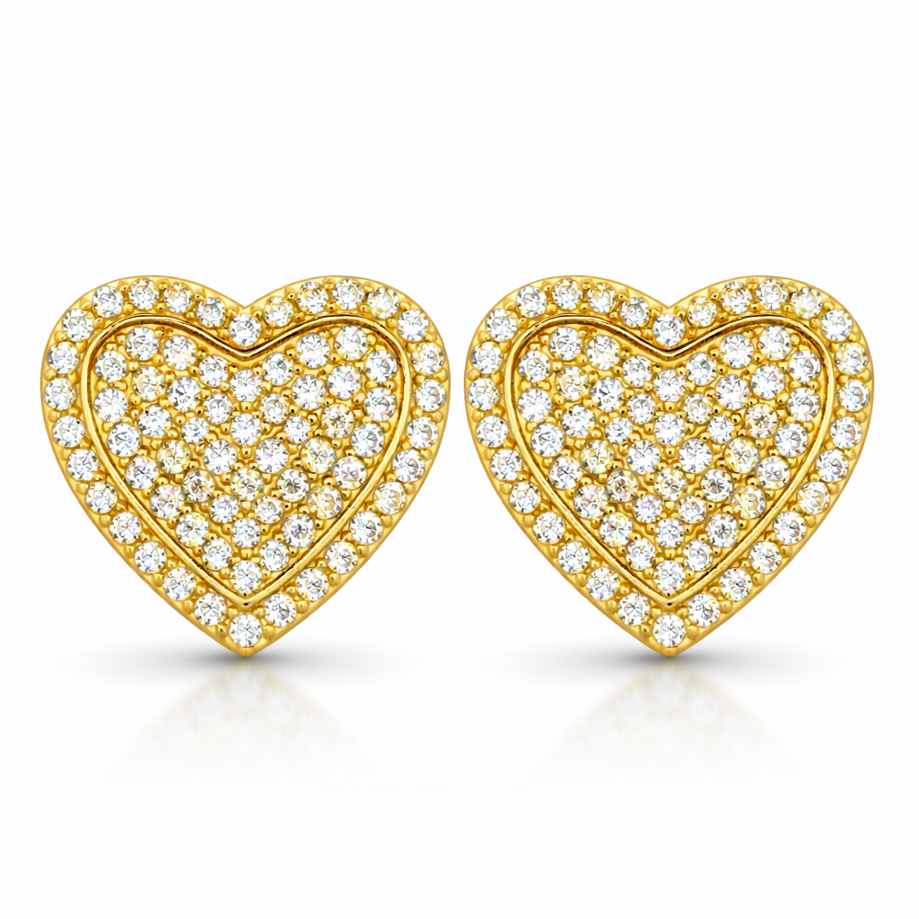 10KT Gold 16MM Heart Earrings with CZ