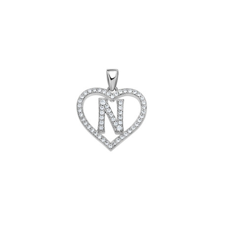 925 Sterling Silver Womens Cubic Zirconia Initial Letter N Heart Charm