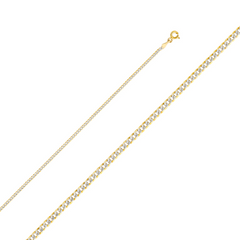10kt Two-tone Gold Solid Curb Pave Chain 2.2mm 16 inches
