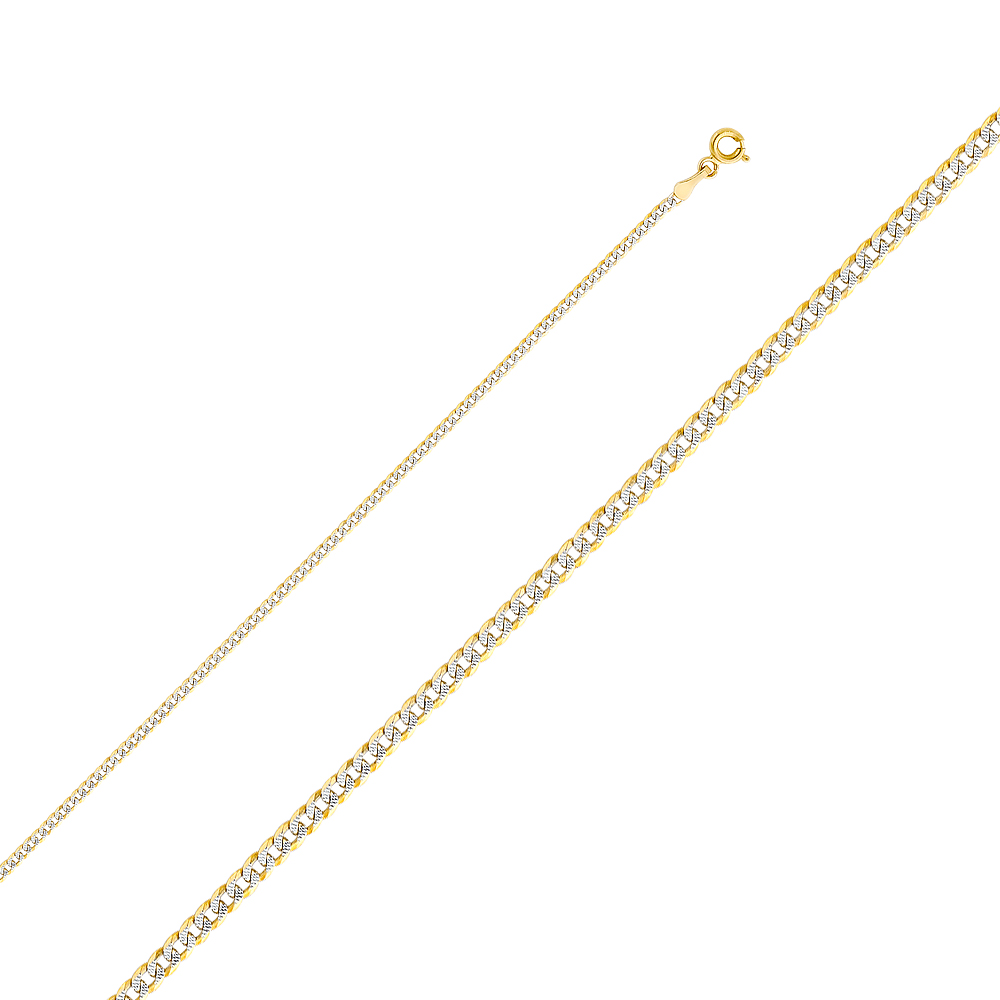 10kt Two-tone Gold Solid Curb Pave Chain 2.2mm 16 inches