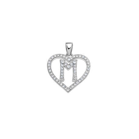 925 Sterling Silver Womens Cubic Zirconia Initial Letter M Heart Charm
