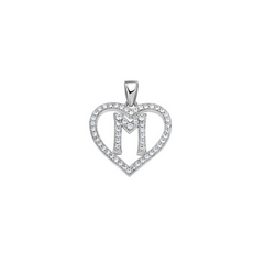 925 Sterling Silver Womens Cubic Zirconia Initial Letter M Heart Charm