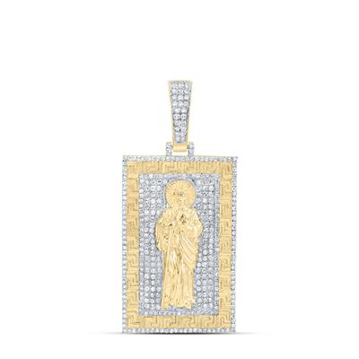 10KT GOLD 1.5CT DIAMOND SAN JUDAS PENDANT WITH GREEK DESIGN