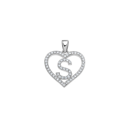 925 Sterling Silver Womens Cubic Zirconia Initial Letter S Heart Charm