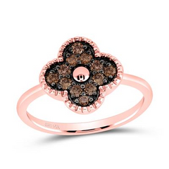 10KT ROSE GOLD 1/3CTW NATURAL CHOCOLATE DIAMONDS COGNAC NATURAL GIFT CLOVER RING