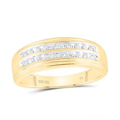 10k Yellow Gold Round Diamond Wedding 2-Row Band Ring 1/4 Cttw
