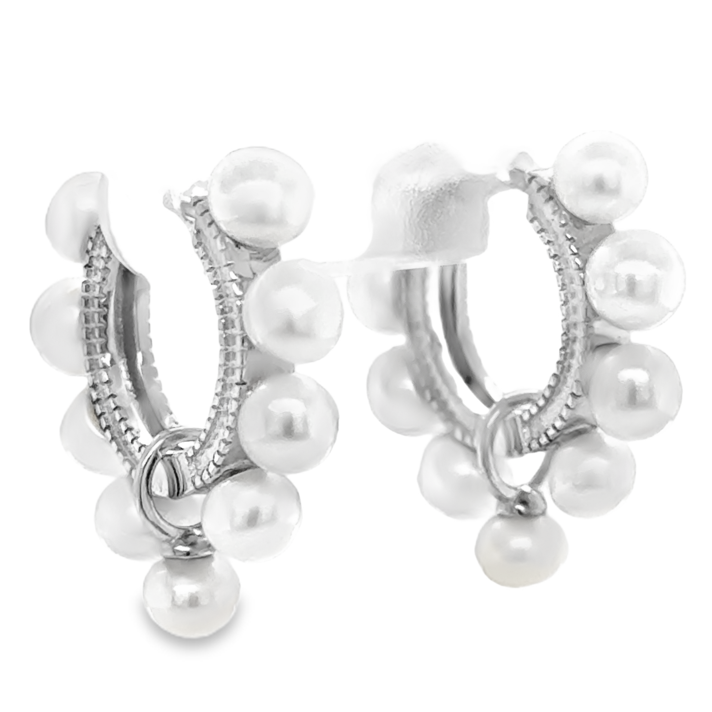 Sterling Silver Pearl 15MM Hoop Earrings