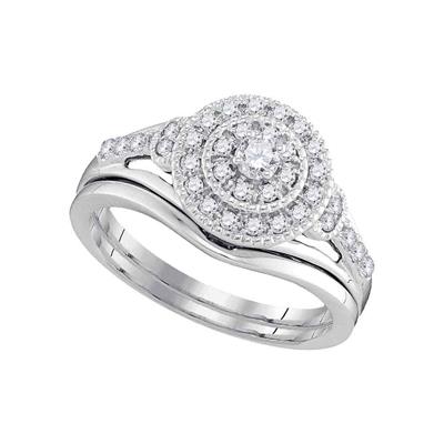 10K YELLOW GOLD ROUND DIAMOND SQUARE CLUSTER BRIDAL WEDDING RING SET 1/3 CTTW