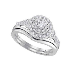 10K YELLOW GOLD ROUND DIAMOND SQUARE CLUSTER BRIDAL WEDDING RING SET 1/3 CTTW