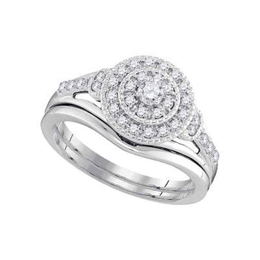 10K YELLOW GOLD ROUND DIAMOND SQUARE CLUSTER BRIDAL WEDDING RING SET 1/3 CTTW