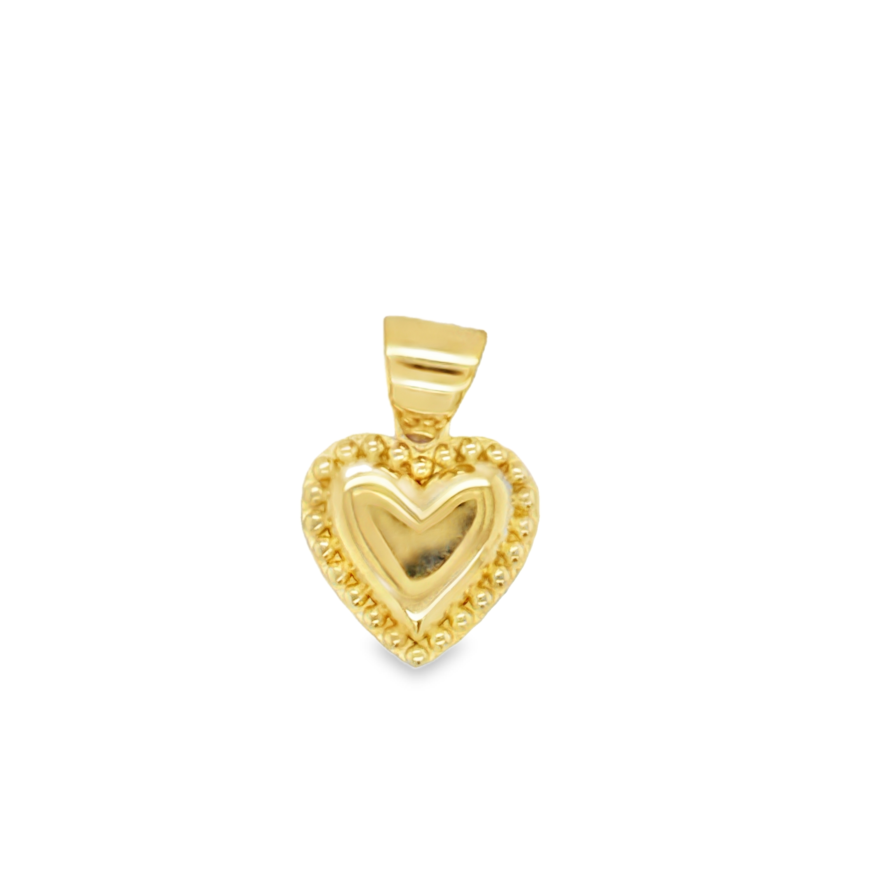 10KT Gold Beaded Heart Pendant 0.5" Plus Bail