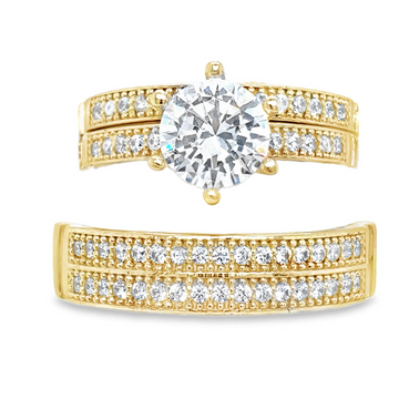 10KT Gold CZ Wedding Trio Ring Set