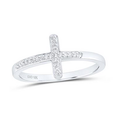 10k White Gold Round Diamond Cross Religious Band Ring 1/20 Cttw