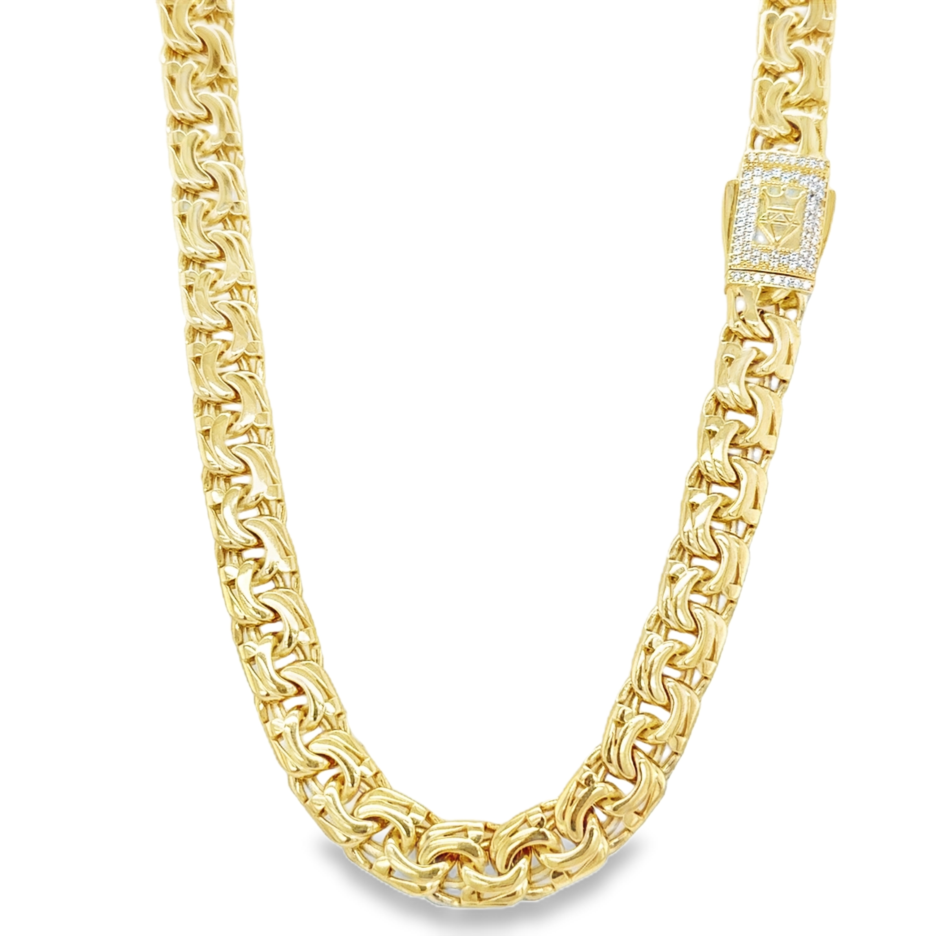 10KT Yellow Gold 10MM Monaco Chino Link Chain 22 inches with CZ Lock.