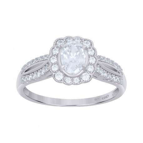 925 Sterling Silver Womens Round Oval Cubic-Zirconia Fashion Ring Size 8