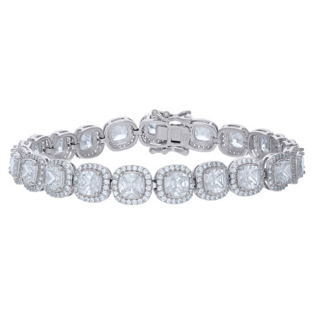 925 Sterling Silver Womens Cubic-Zirconia Link Fashion Bracelet Size 7 Inches