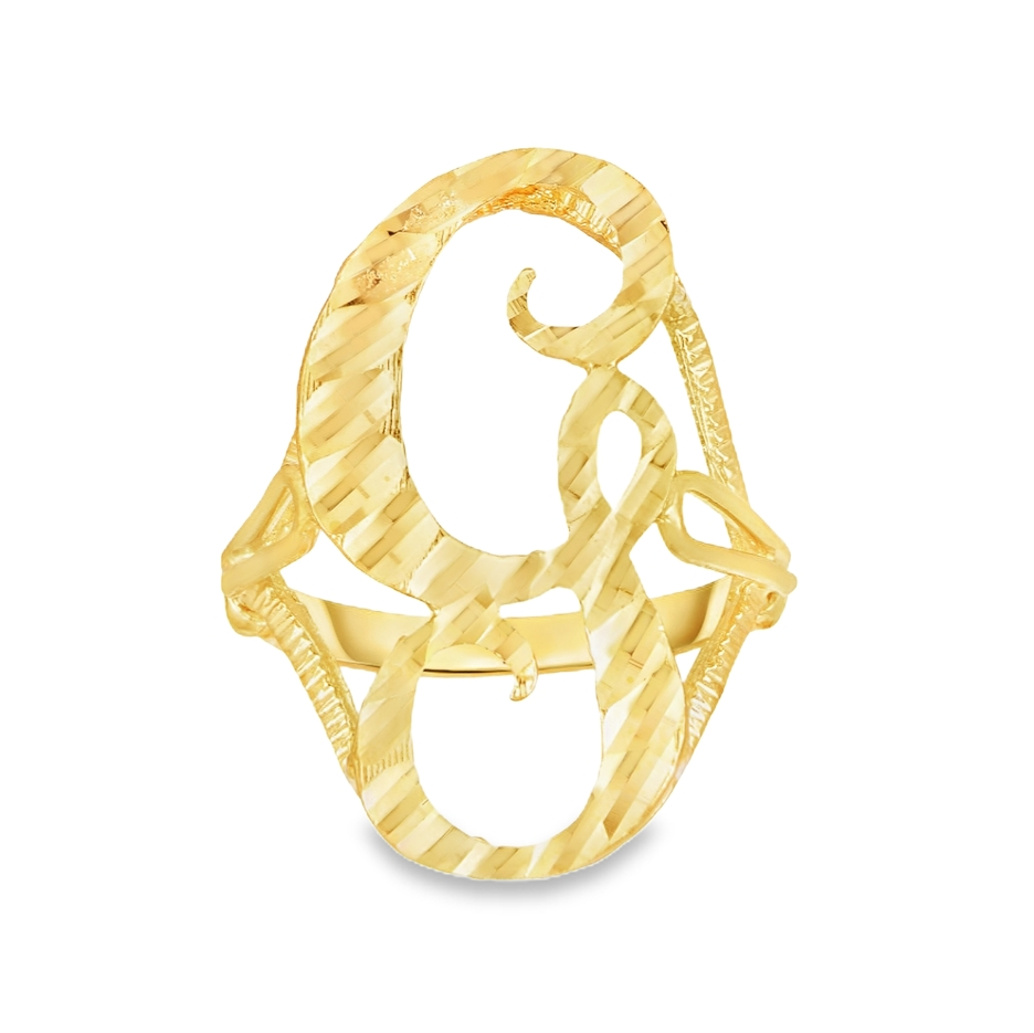 10KT Gold Women's Large Diamond Cut Initial G Ring