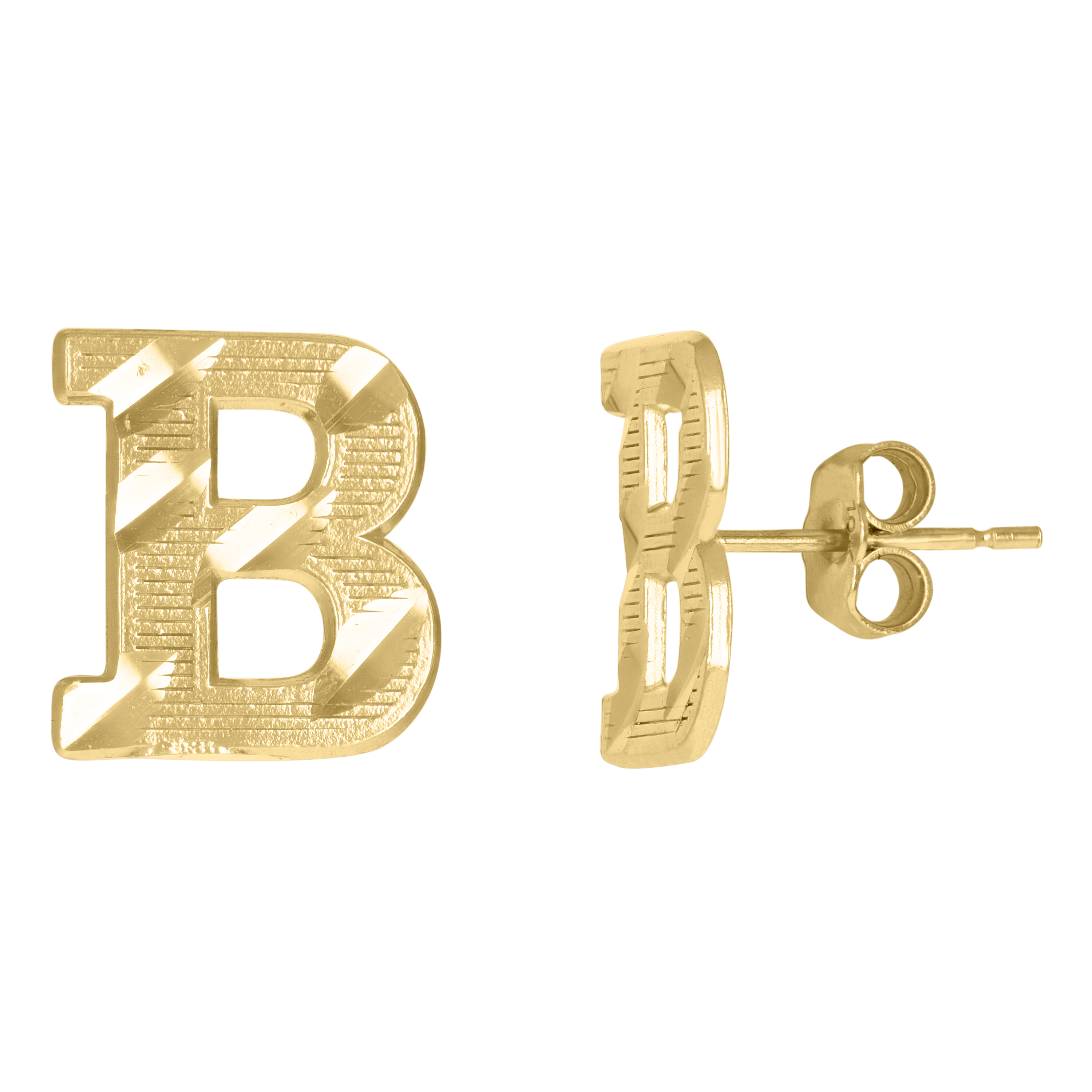 10kt Yellow Gold Mens Initials B Stud Earrings