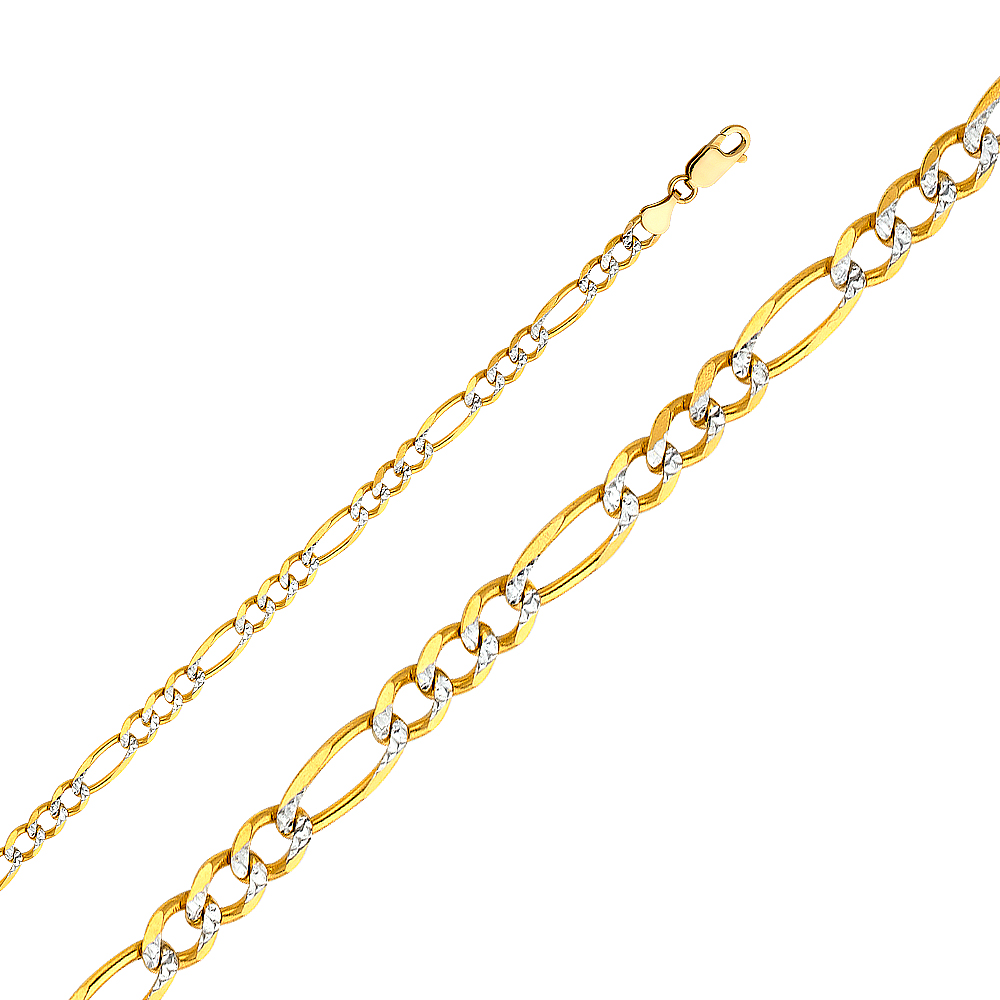 10KT Yellow Gold 5.5MM Figaro Pave Chain 24 Inches