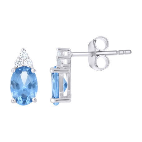 925 Sterling Silver Womens Blue White Oval Round Cubic-Zirconia Oval F