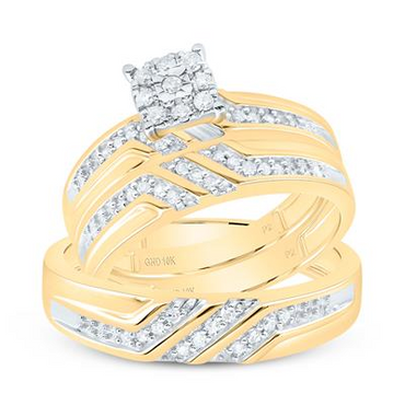 10K YELLOW GOLD ROUND DIAMOND HALO MATCHING WEDDING RING SET 0.33 CTTW