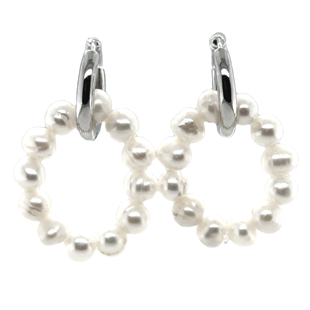 Sterling Silver Huggies with Removable Pearl Design