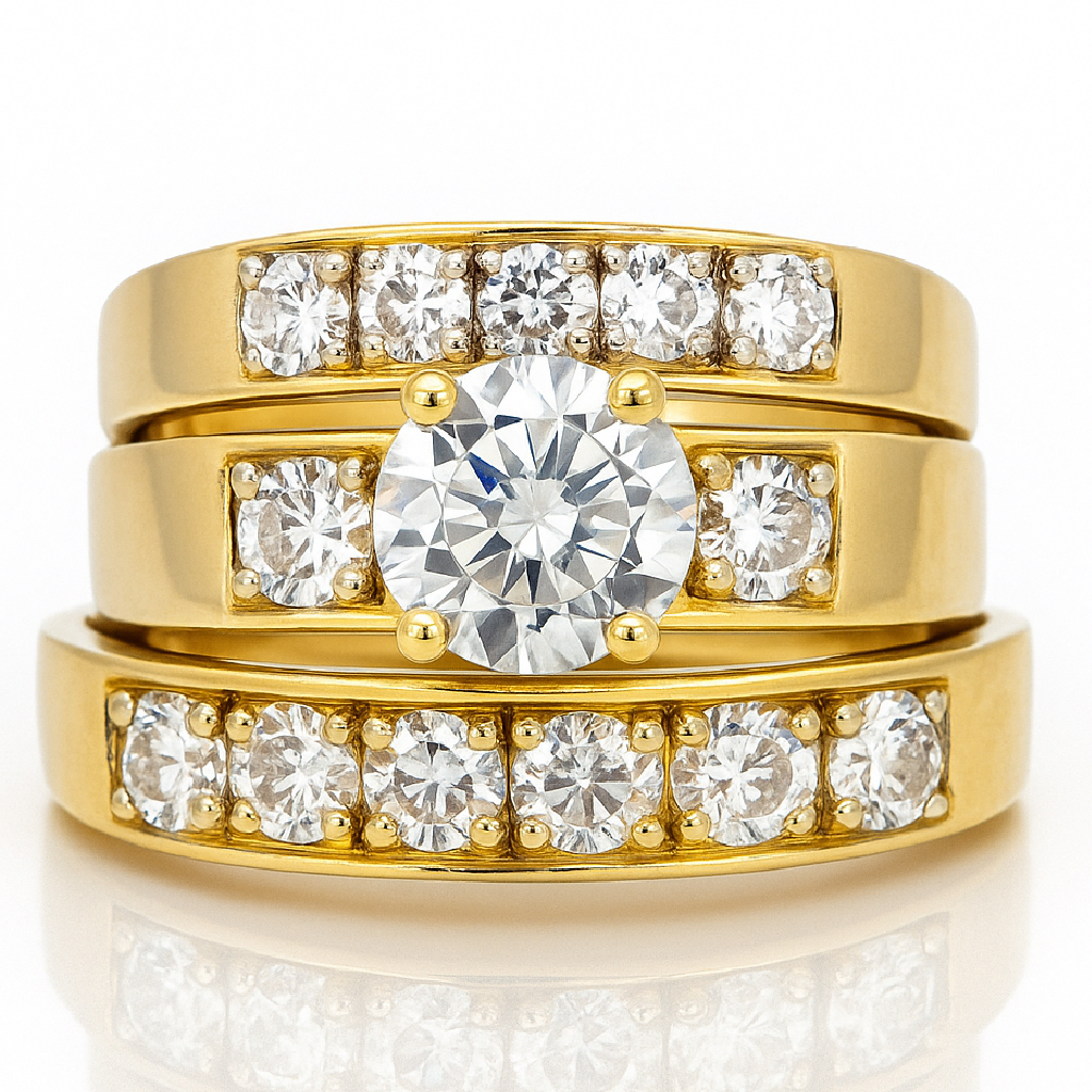 10KT Gold His and Hers Wedding Trio Set