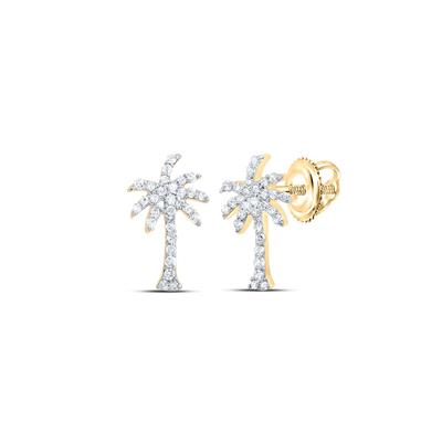 10KT GOLD 1/5CTW-NATURAL DIAMONDS PALM TREE 956 STUD EARRING
