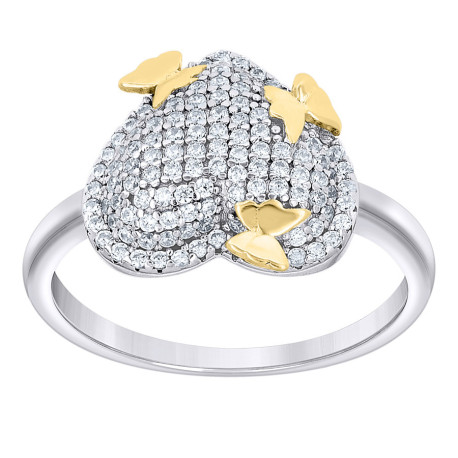 925 Sterling Silver Yellow-Tone Womens Cubic-Zirconia Butterflies Hear