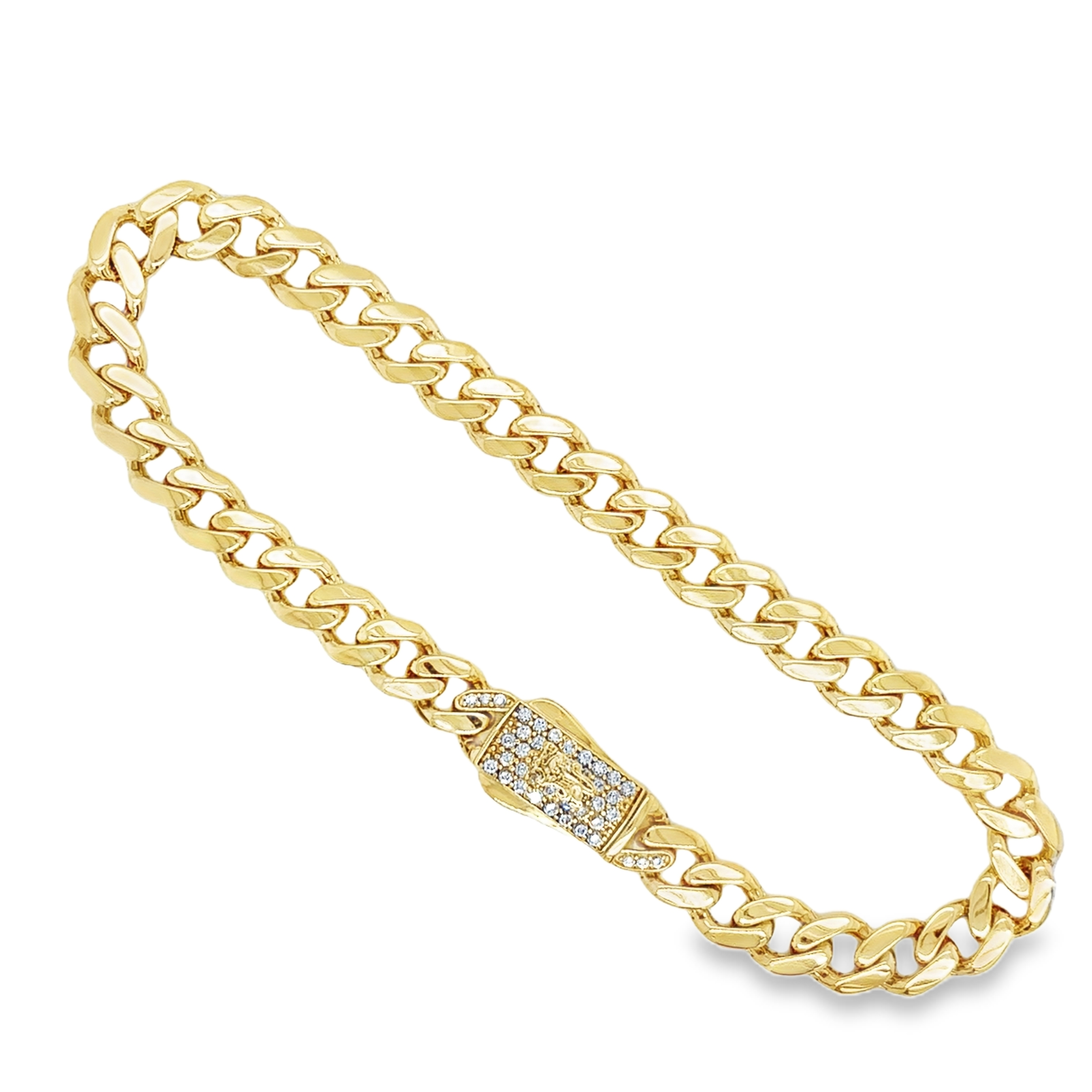 10KT Yellow Gold 7mm Solid Miami Cuban Monaco Bracelet 7.5"