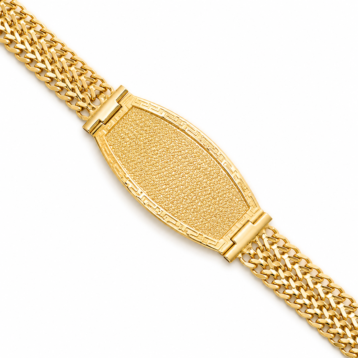 10KT Gold 10MM Petatillo Bracelet 3-Lines Bracelet with Greek Border 8