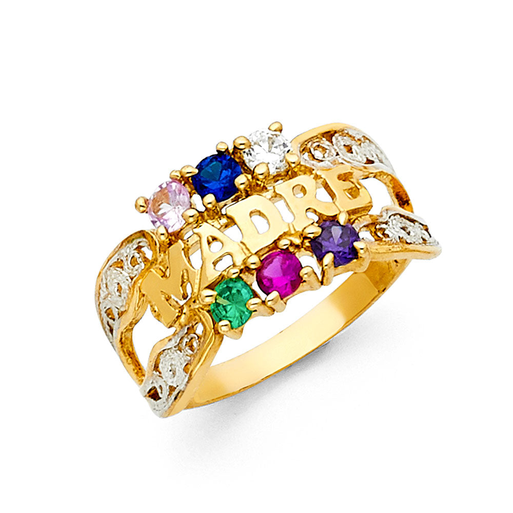 14KT Yellow Gold Mothers Ring with 6 Stones Madre