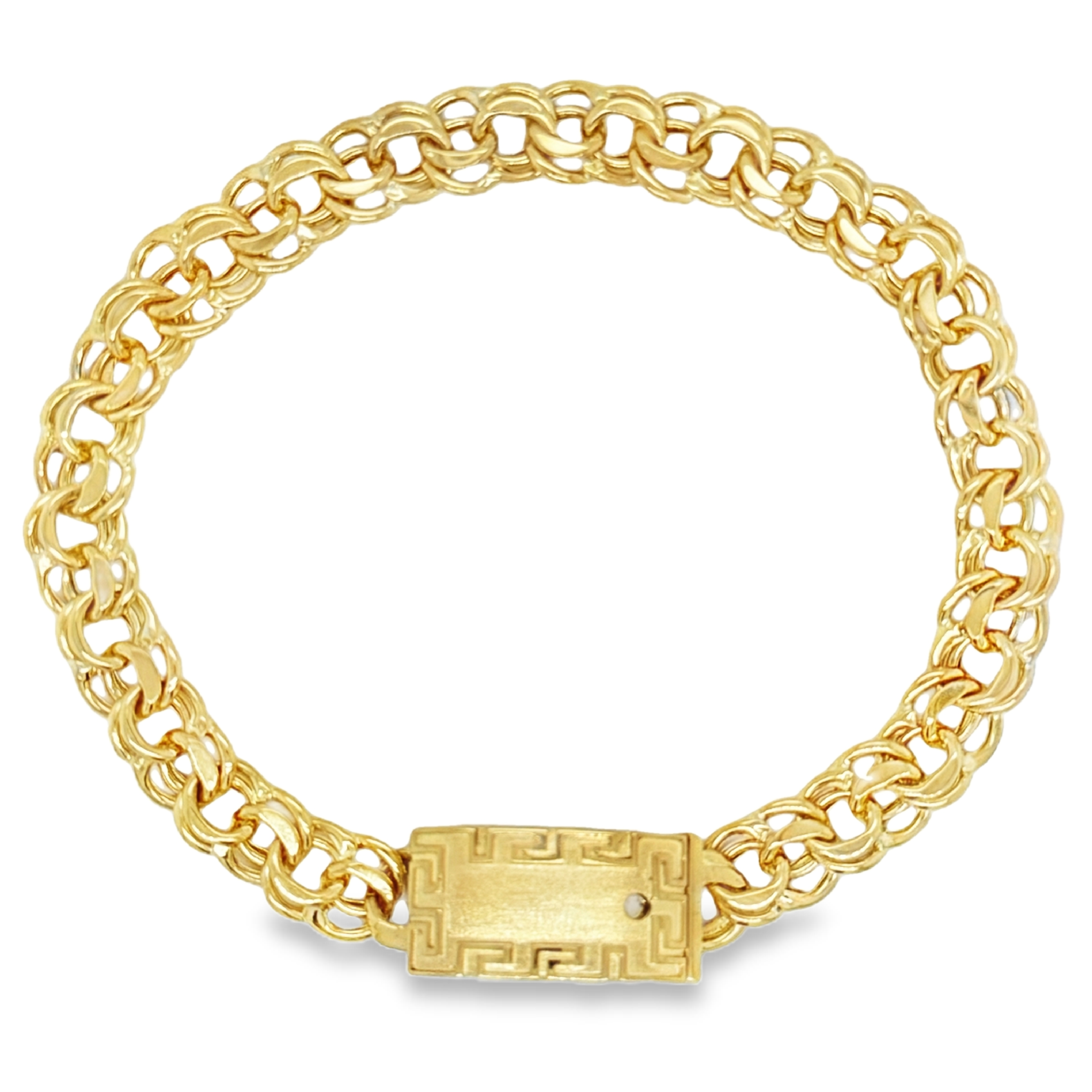 10KT Gold 8MM Chino Link Monaco Bracelet with Greek Border 8 Inches FR